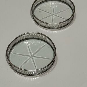 Vintage Stamped Sterling Silver Glass Starburst Coasters Set of 2